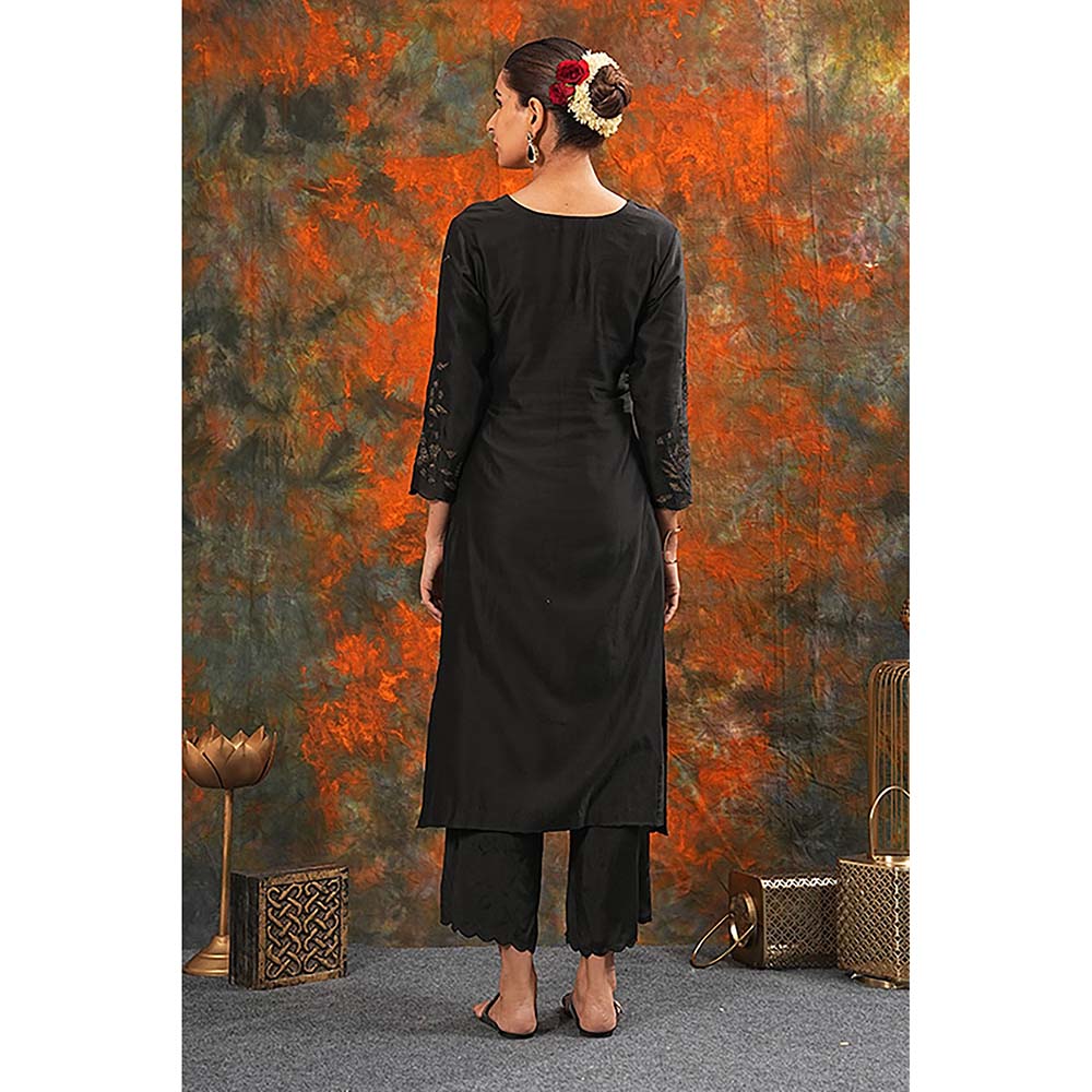 Saatvikei Nandini - Black Kurta with Palazzo and Dupatta (Set of 3)