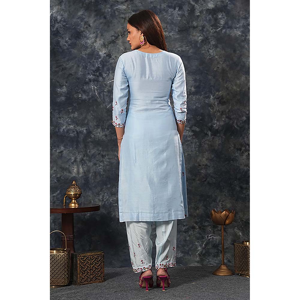 Saatvikei Saumya - Sky Blue Kurta with Palazzo and Dupatta (Set of 3)