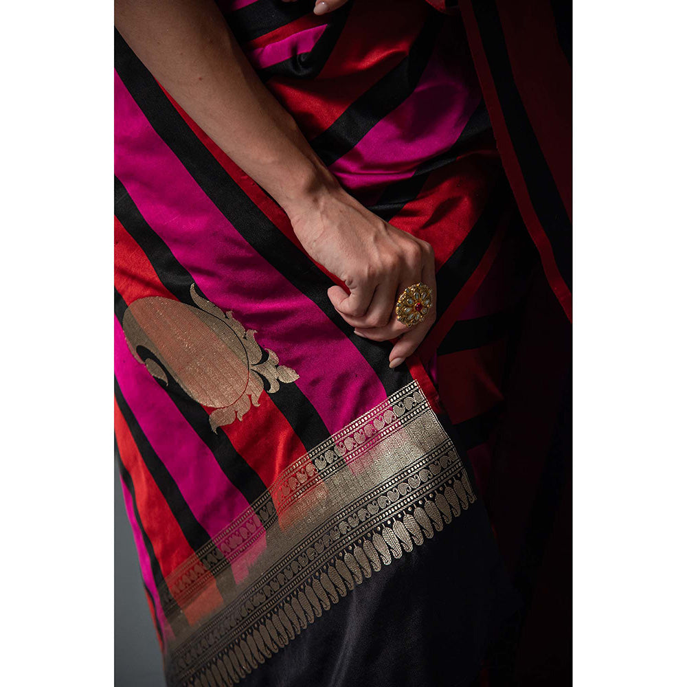 Sacred Weaves Konia Satin Silk Handloom Banarasi Saree Without Blouse