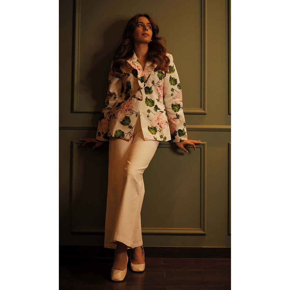 Sage By Mala Blossom Charm White Blazer with Pant (Set of 2)