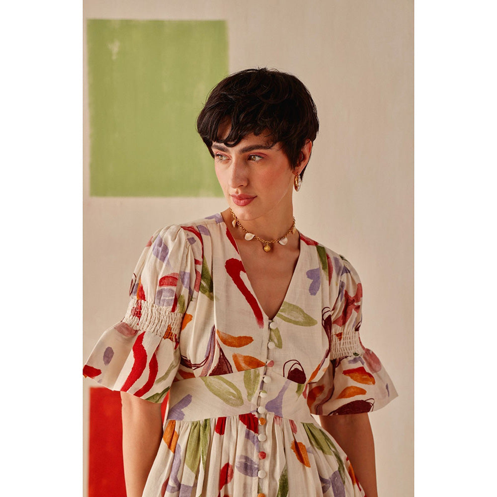 Sage By Mala Cream Floral Printed Ivara Dress