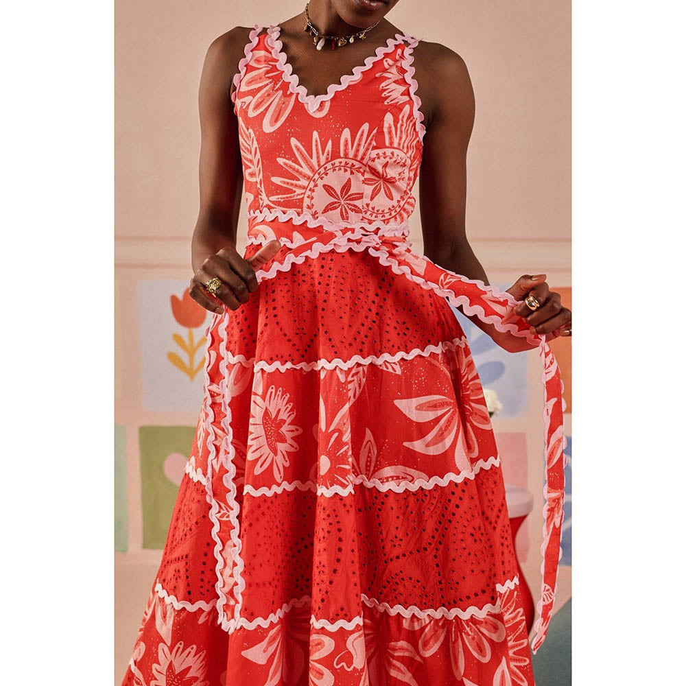 Sage By Mala Orange Printed Ignis Dress with Belt (Set of 2)