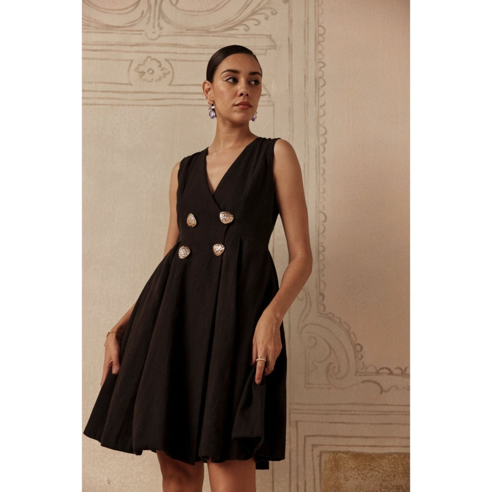 Sage By Mala Women Black Cotton Midi Dress