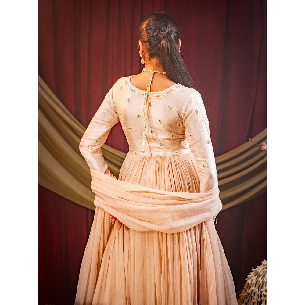 Sainy Garg Couture Beige Pearl Anarkali with Dupatta (Set of 2)