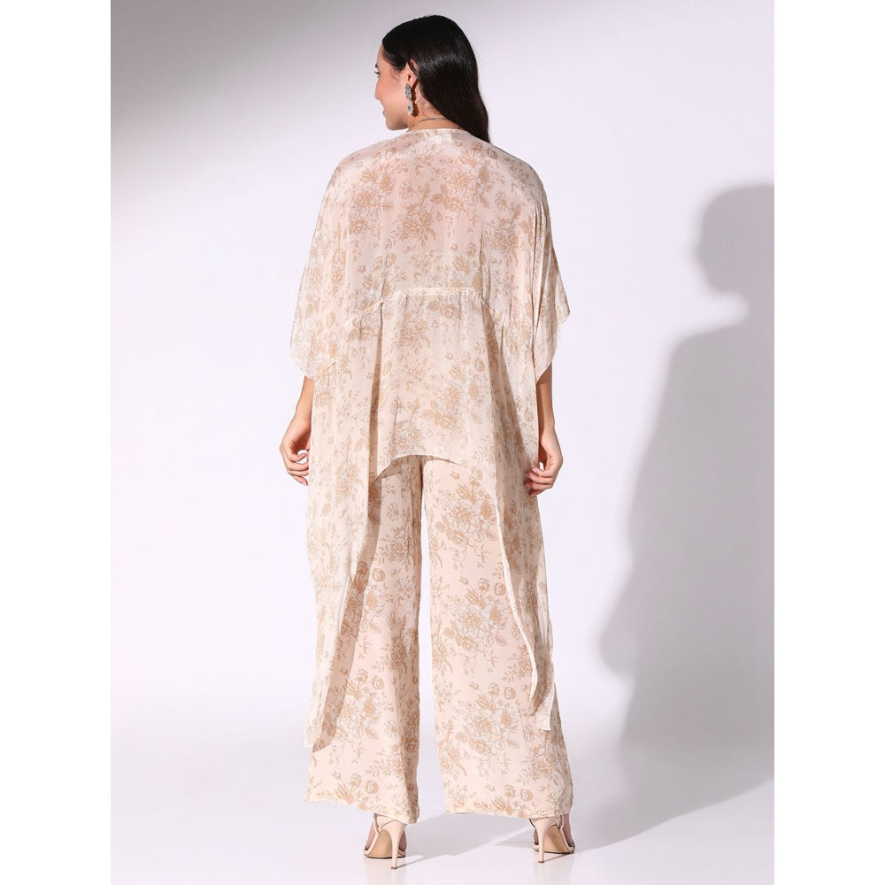 Sakshi Girri Beige Drawstring Kaftan with Pant (Set of 2)