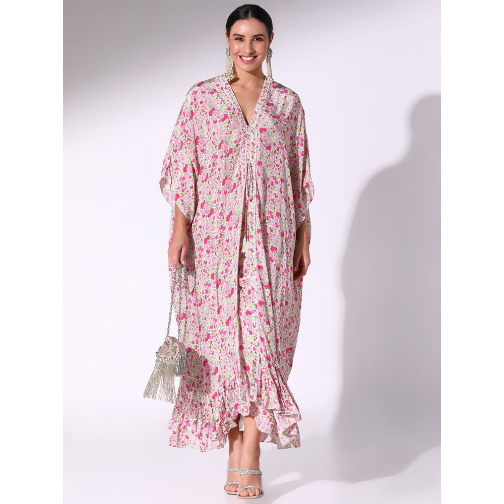 Sakshi Girri Pink Floral Kaftan with Drawstring Skirt (Set of 2)