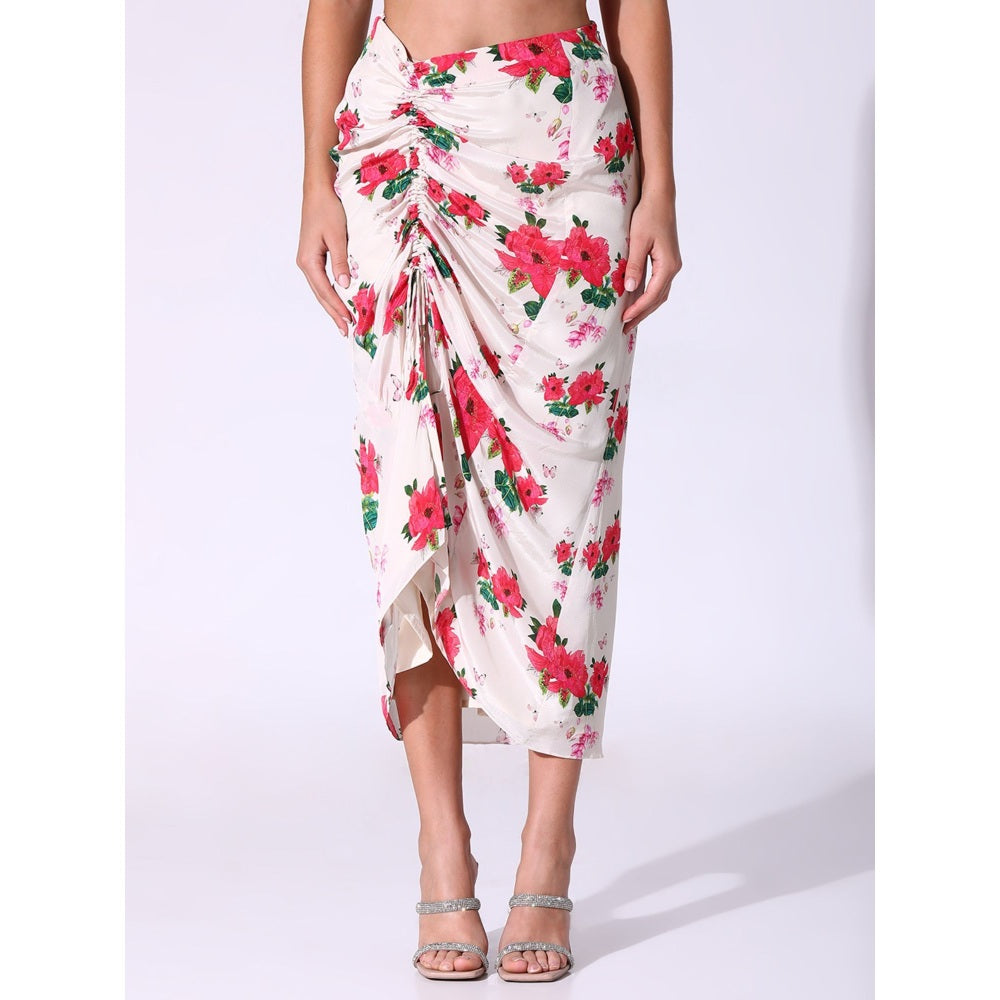 Sakshi Girri Off White Poppy Floral Kaftan with Drawstring Skirt (Set of 2)