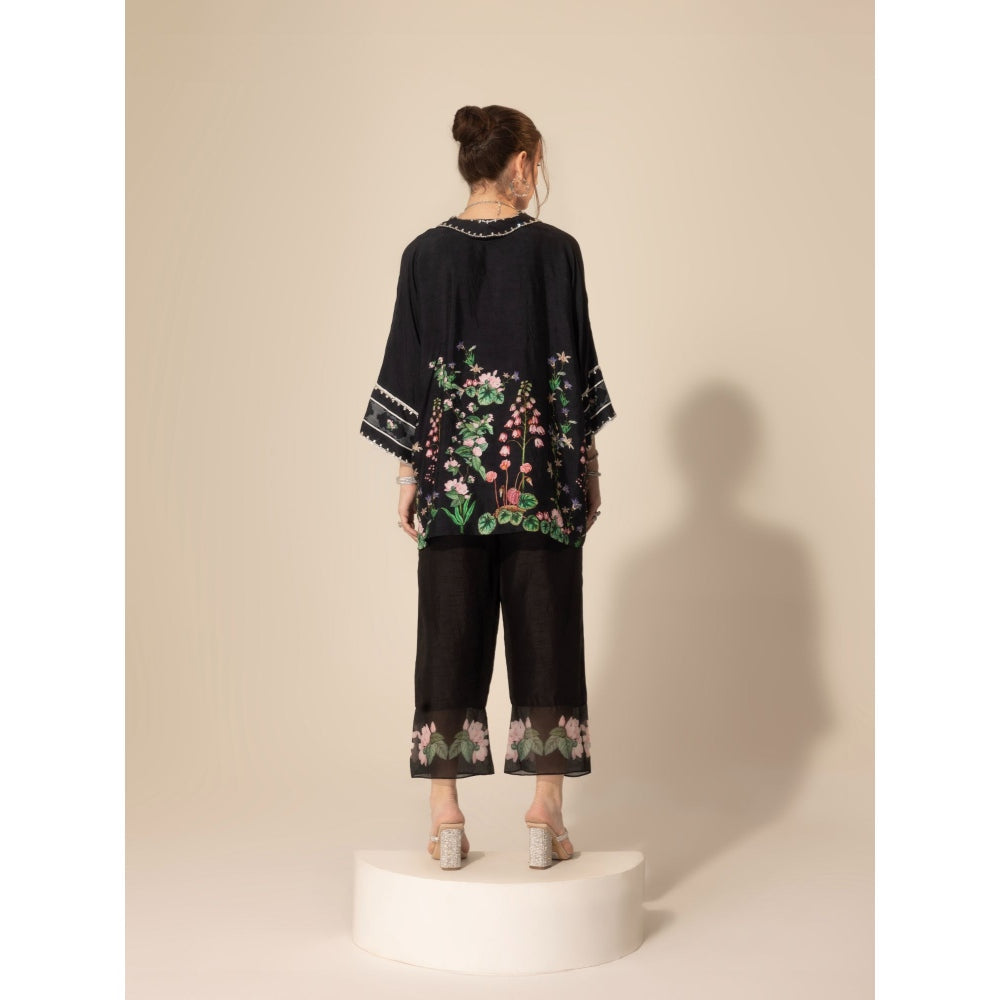 Sakshi Girri Black Botanical Printed Co-Ord (Set of 3)