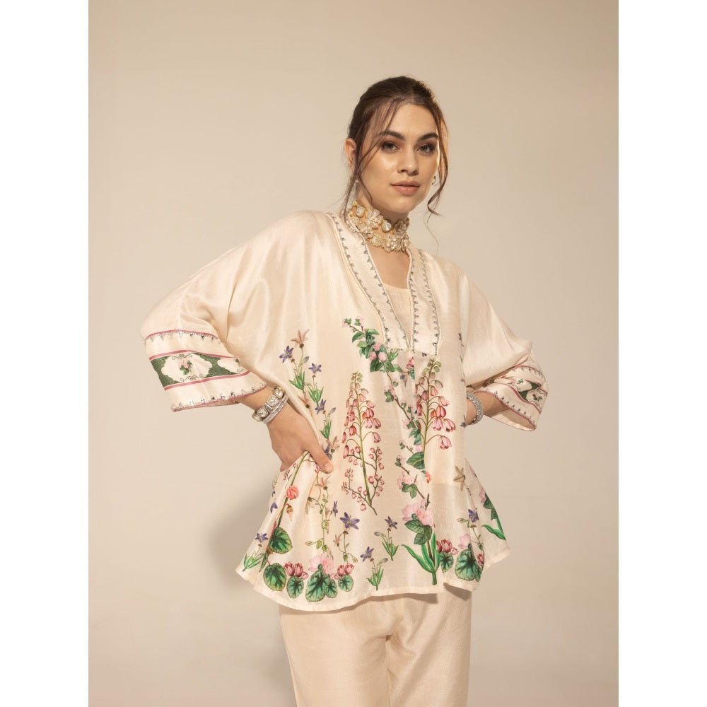 Sakshi Girri Cream Botanical Printed Co-Ord (Set of 3)