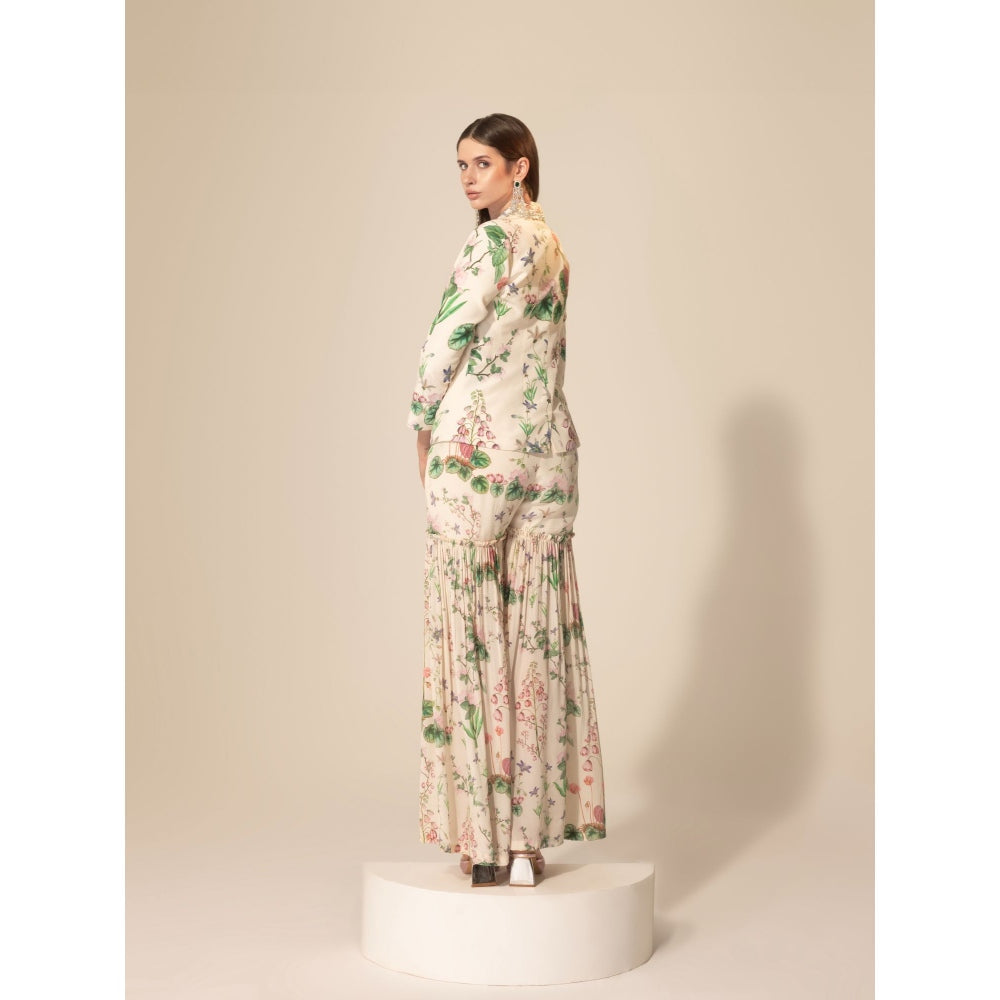 Sakshi Girri Ivory Botanical Printed Blazer with Sharara (Set of 2)