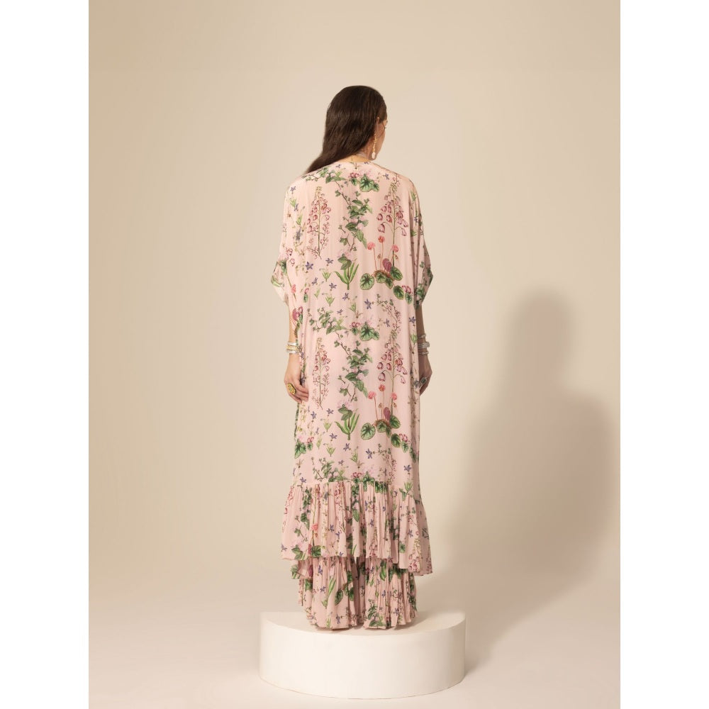 Sakshi Girri Blush Pink Botanical Long Kaftan with Sharara (Set of 2)