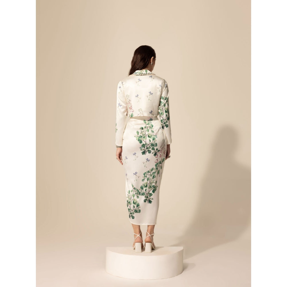 Sakshi Girri Off White Botanical Cropped Blazer with Skirt (Set of 2)