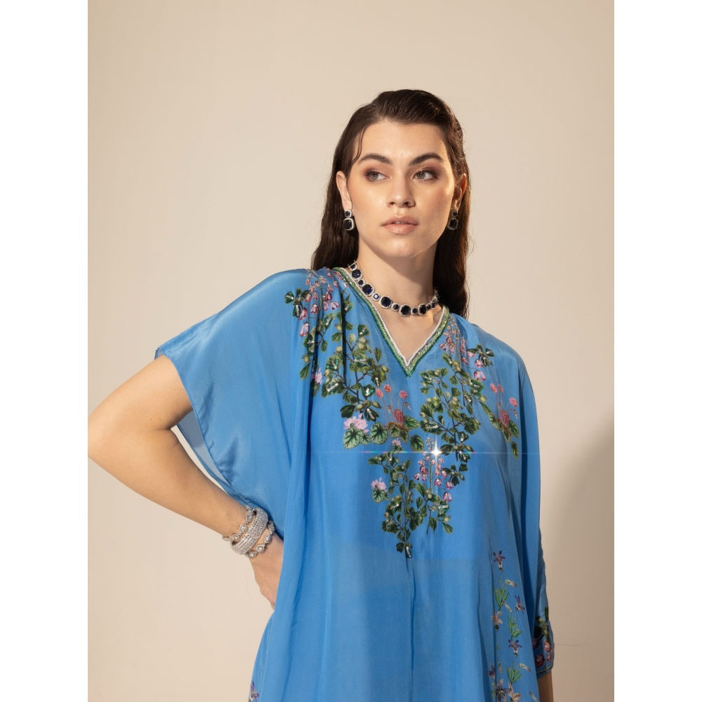 Sakshi Girri Light Blue Asymmetric Kaftan with Skirt (Set of 2)