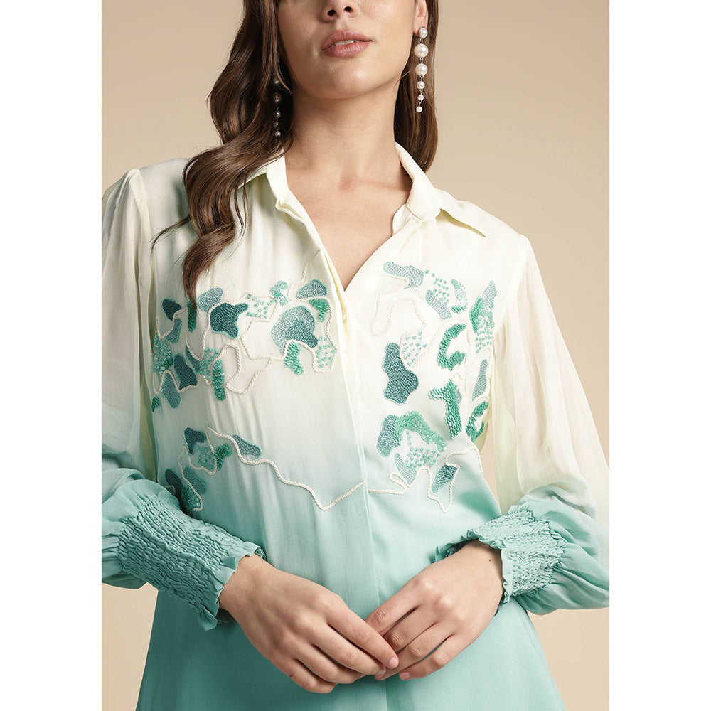 SAKSHI KHETTERPAL Mint Green Ombre Embroidered Co-Ord (Set of 2)