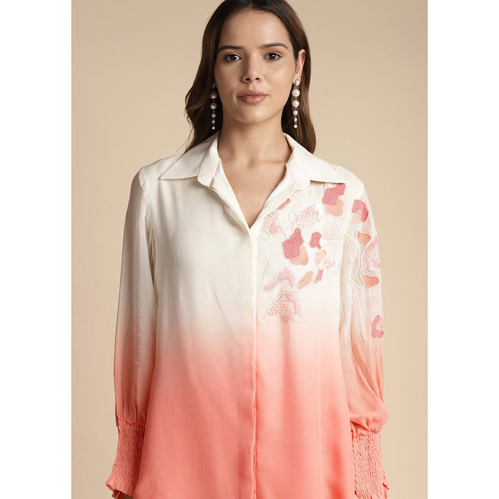 SAKSHI KHETTERPAL Peach Ombre Shoulder Embroidered Co-Ord (Set of 2)