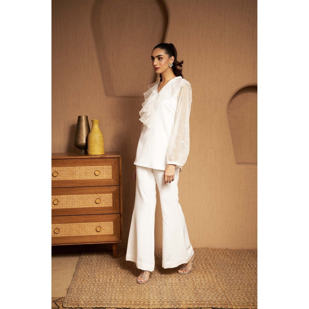 SAKSHI G CHAWLA Off White Esme Organza Ruffle Co-Ord Set