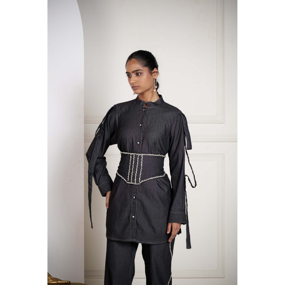 SAKSHI G CHAWLA Black Emma Shirt with Pant and Belt