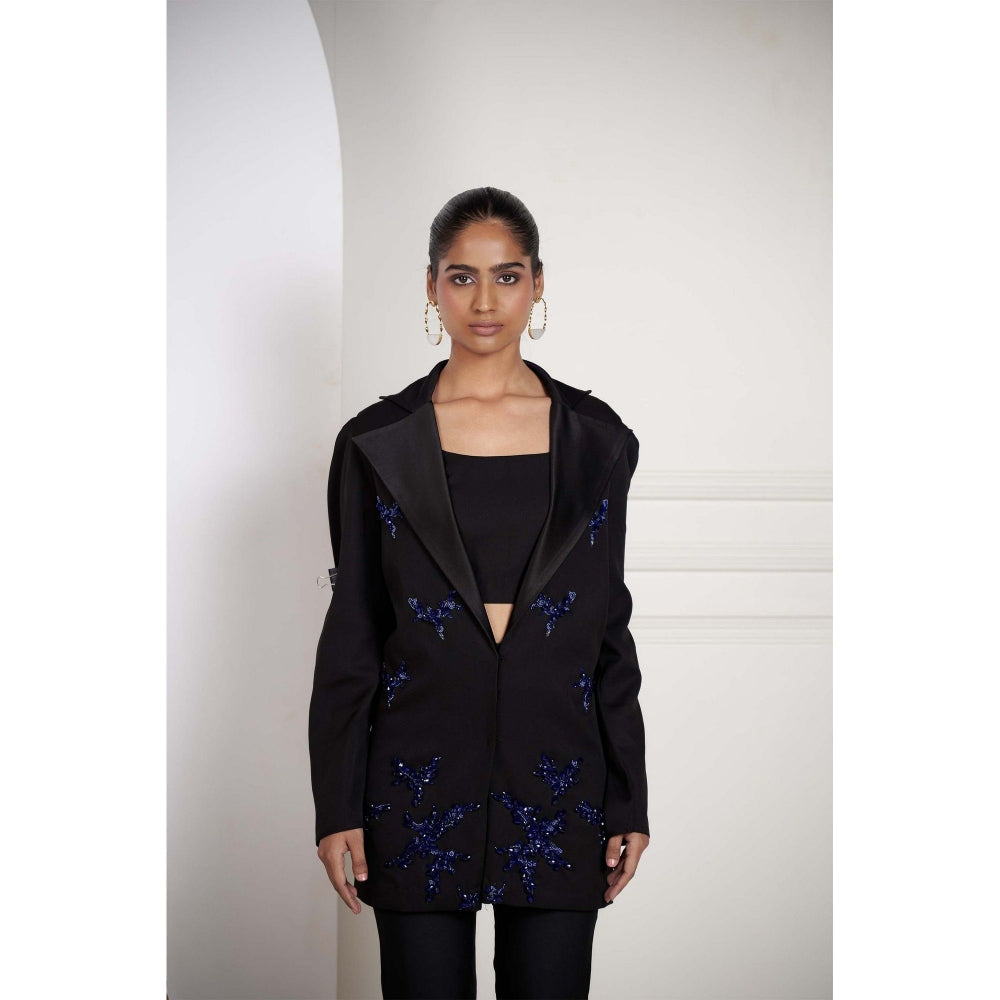 SAKSHI G CHAWLA Black Sofia Top with Pant and Bustier