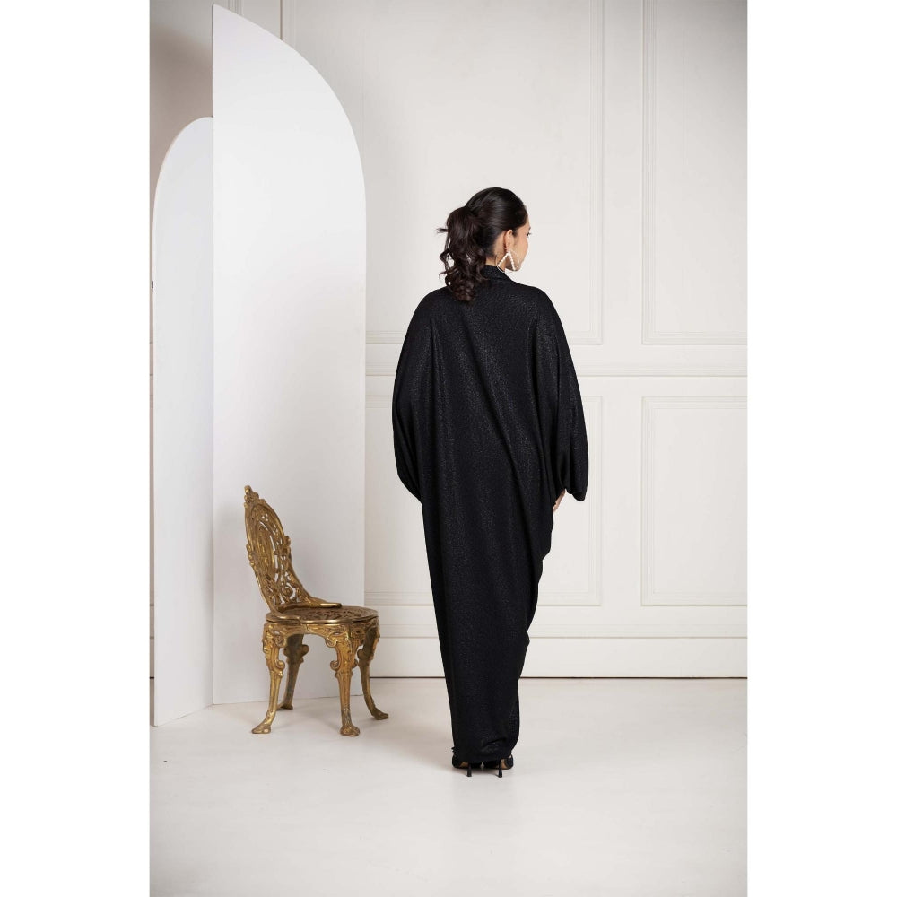 SAKSHI G CHAWLA Lurex V-Neck Black Embellished Kaftan Dress