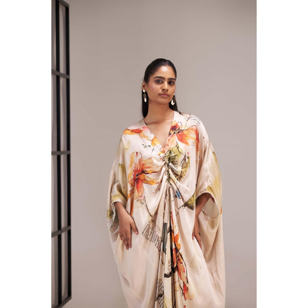 SAKSHI G CHAWLA Modal V-Neck Multi-Color Floral Kaftan Dress