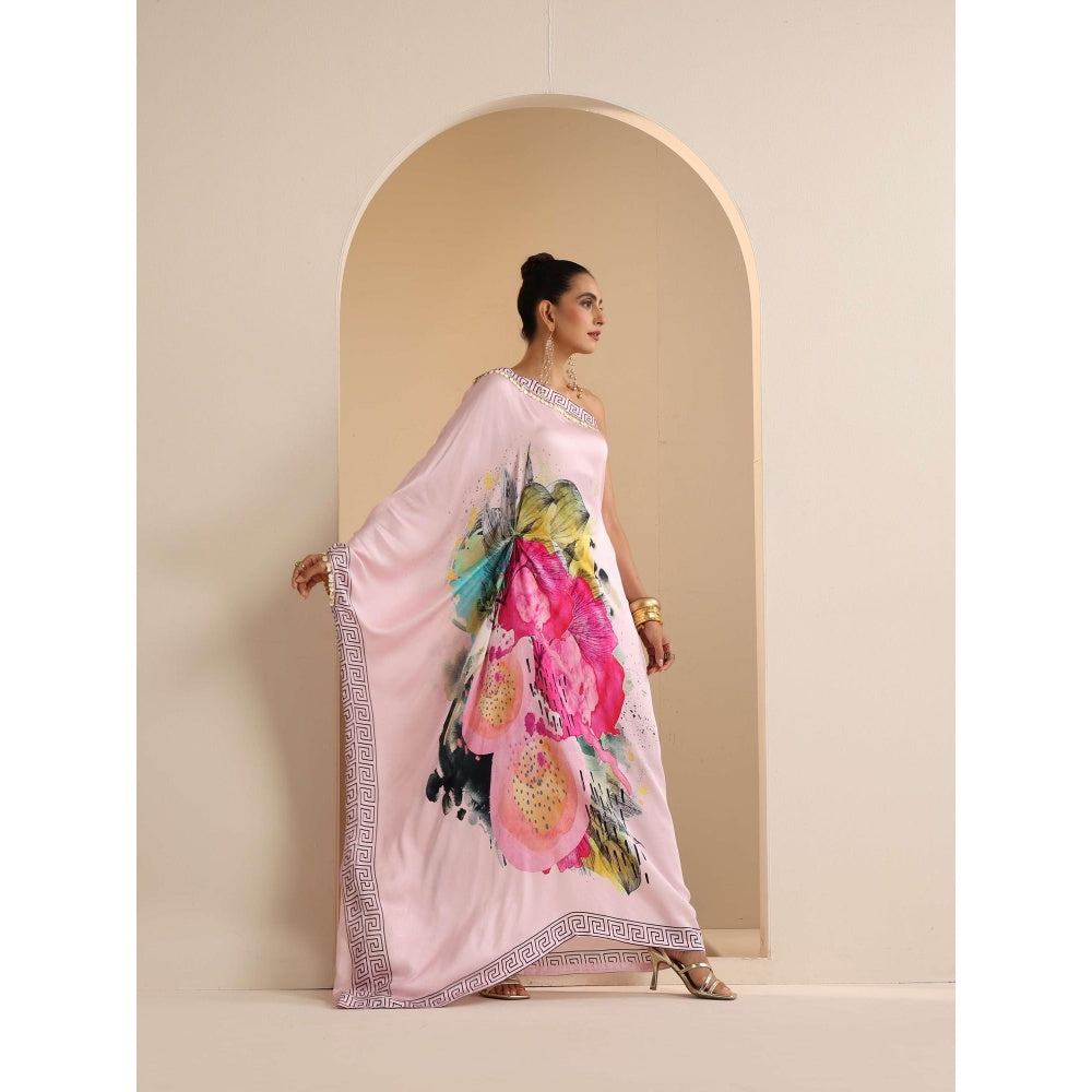 SAKSHI G CHAWLA Modal One Shoulder Multi-Color Floral Kaftan Dress