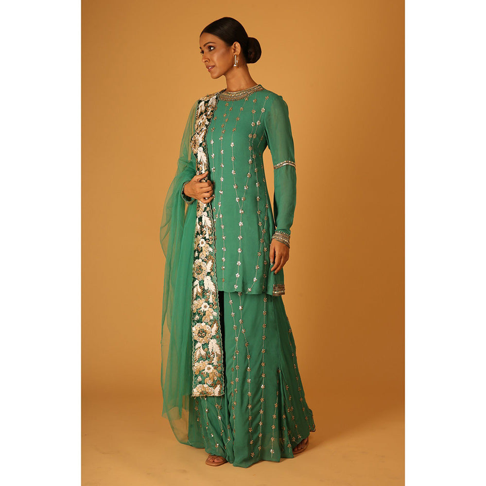 Saksham & Neharicka Heena Sharara In Georgette with Kurta and Dupatta (Set of 3)
