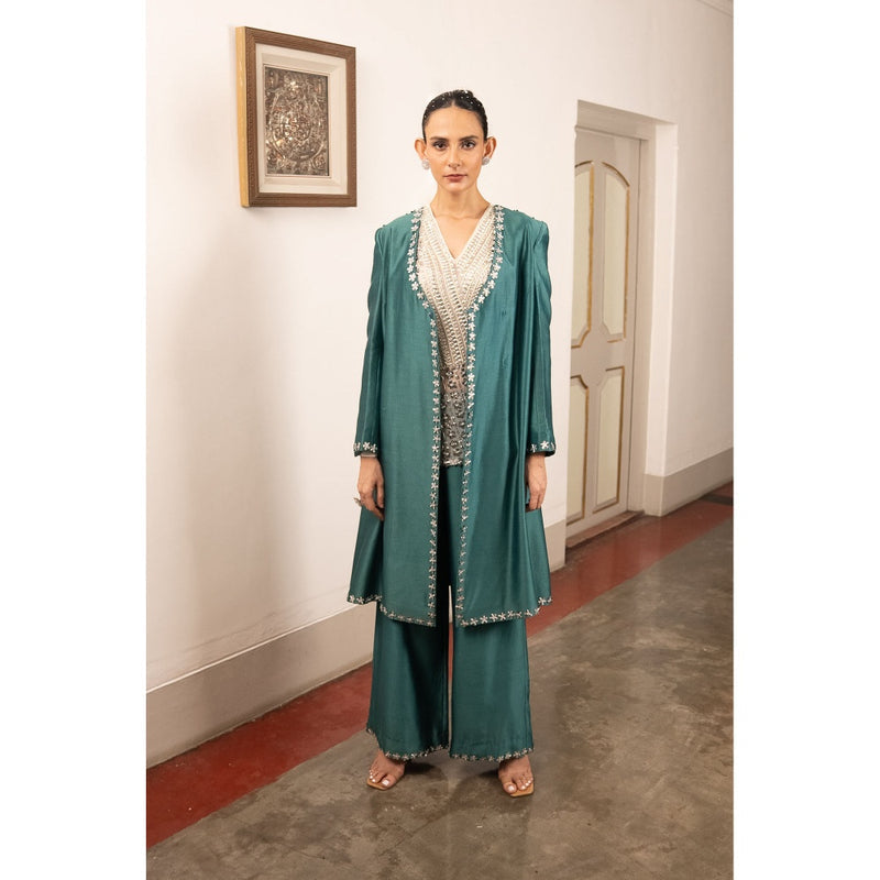 Saksham & Neharicka Green Top with Pant and Jacket (Set of 3)