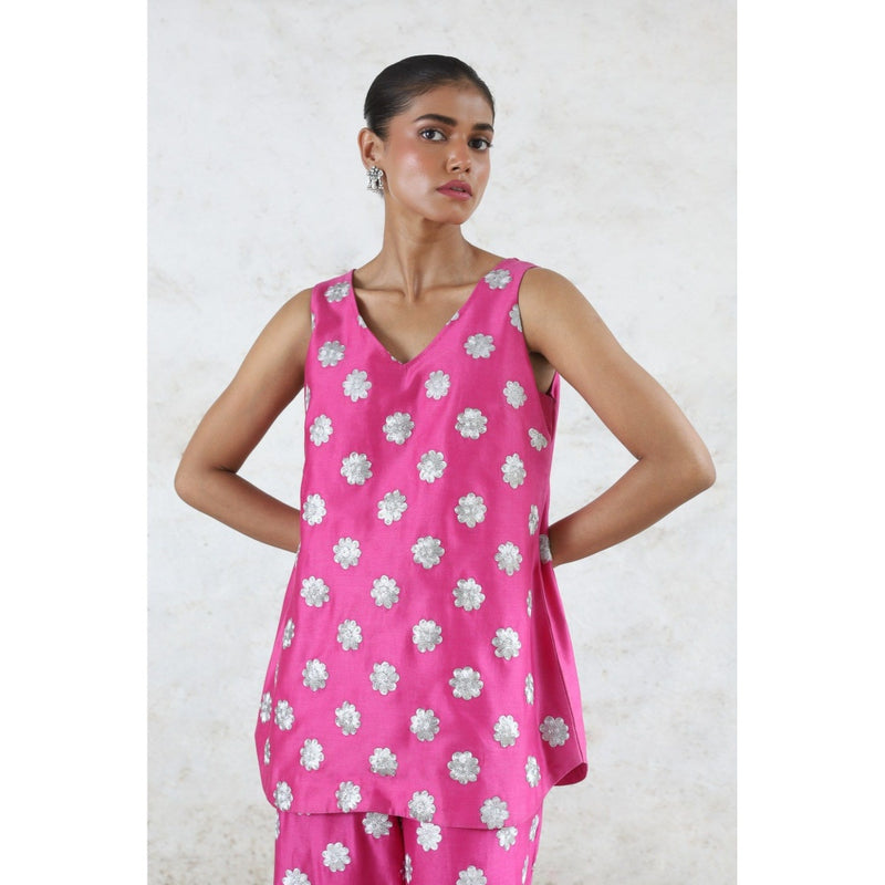 Saksham & Neharicka Pink Philia Cape with Top and Pant (Set of 3)