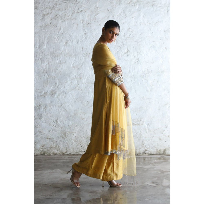 Saksham & Neharicka Yellow Mahua Kurta with Palazzo and Dupatta (Set of 3)