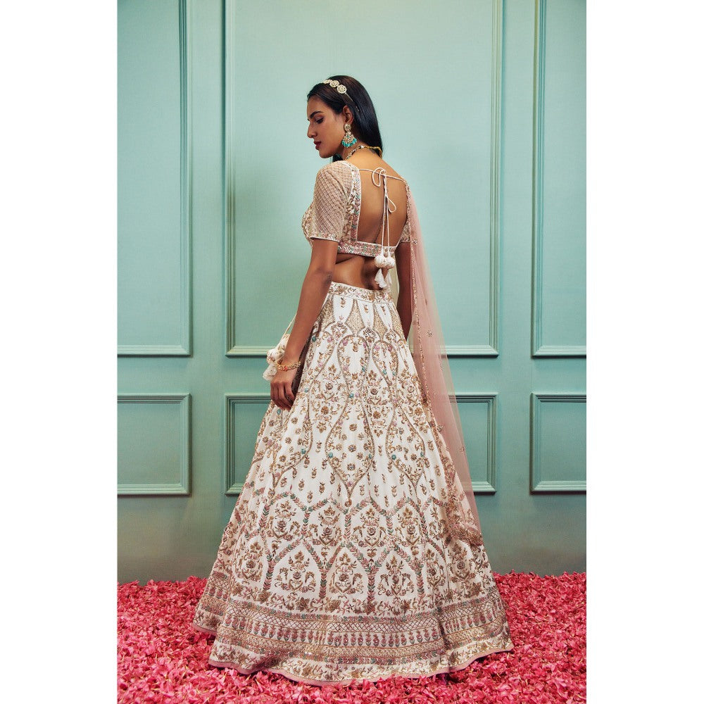 SAMMOHI BY MOKSHA & HIRAL Ivory Silk Lehenga With Stitched Blouse And Dupatta (Set of 3)