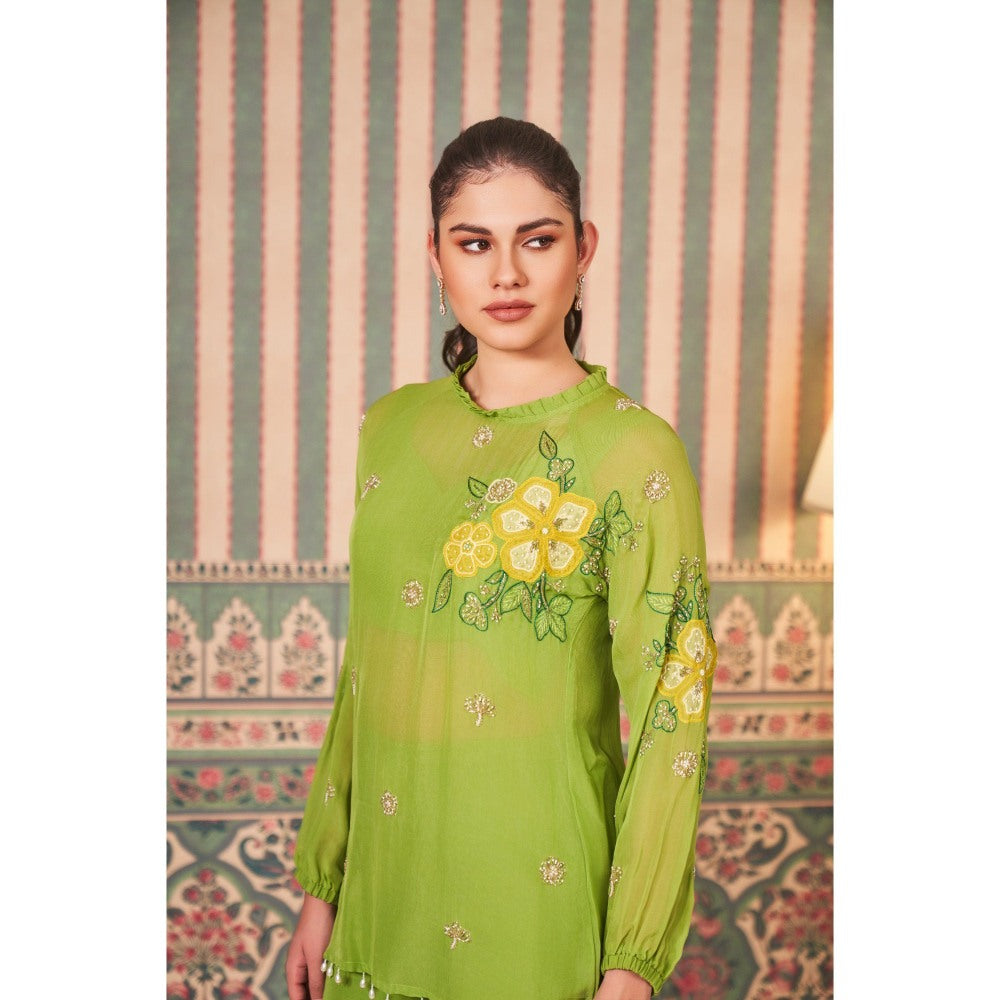 SAMMOHI BY MOKSHA & HIRAL Green Applique Hand Embroidery Co-Ord (Set of 2)