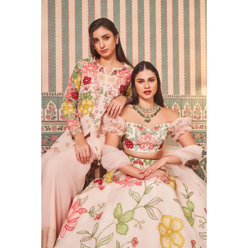 SAMMOHI BY MOKSHA & HIRAL Pink Embroidered Lehenga with Blouse and Dupatta (Set of 3)