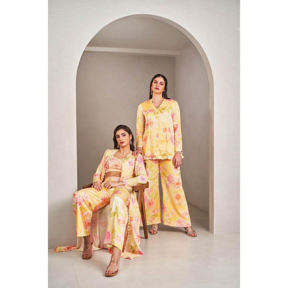 SAMMOHI BY MOKSHA & HIRAL Sunshine Yellow Jacket with Blouse and Pant (Set of 3)