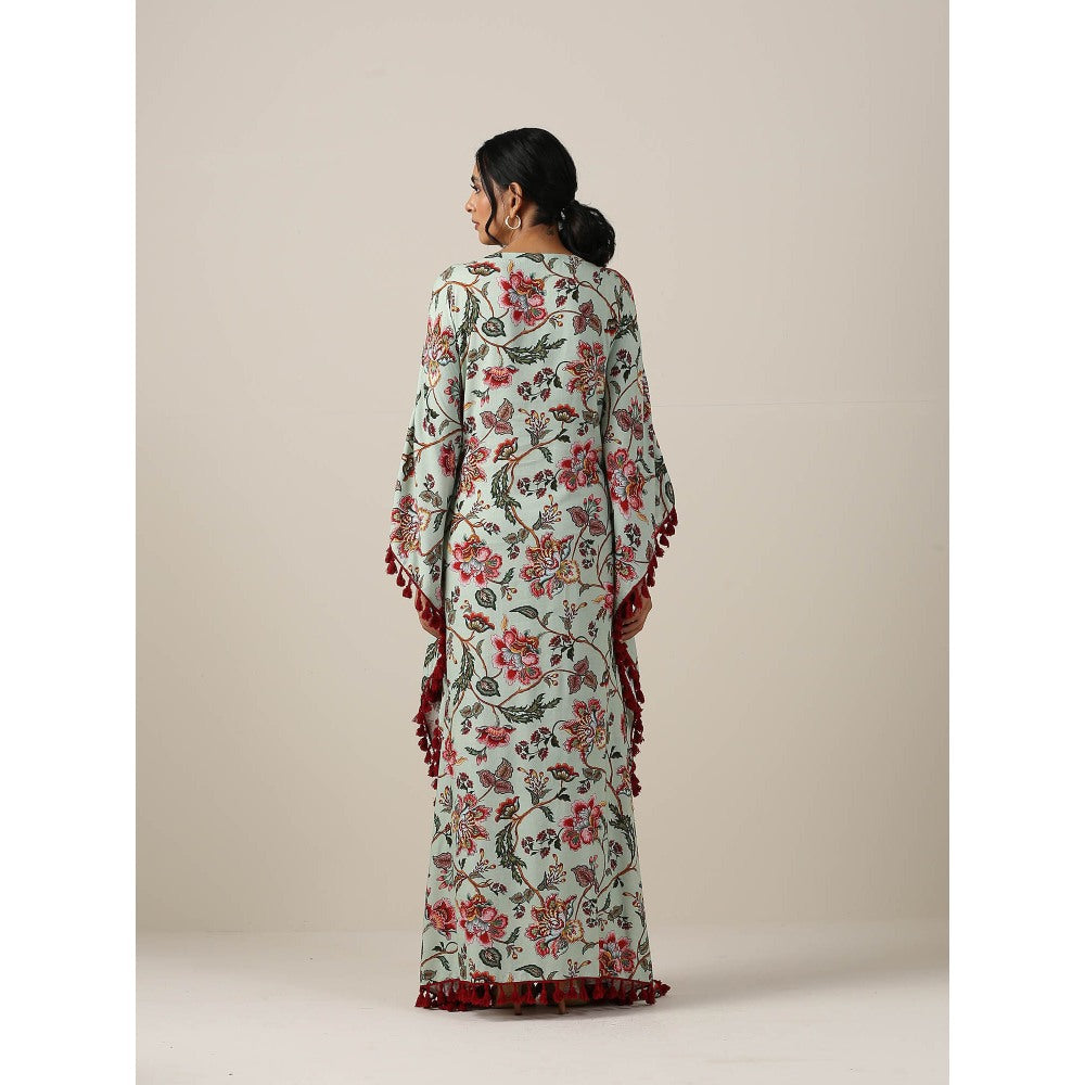 Samvrih Green Print Kaftan Dress