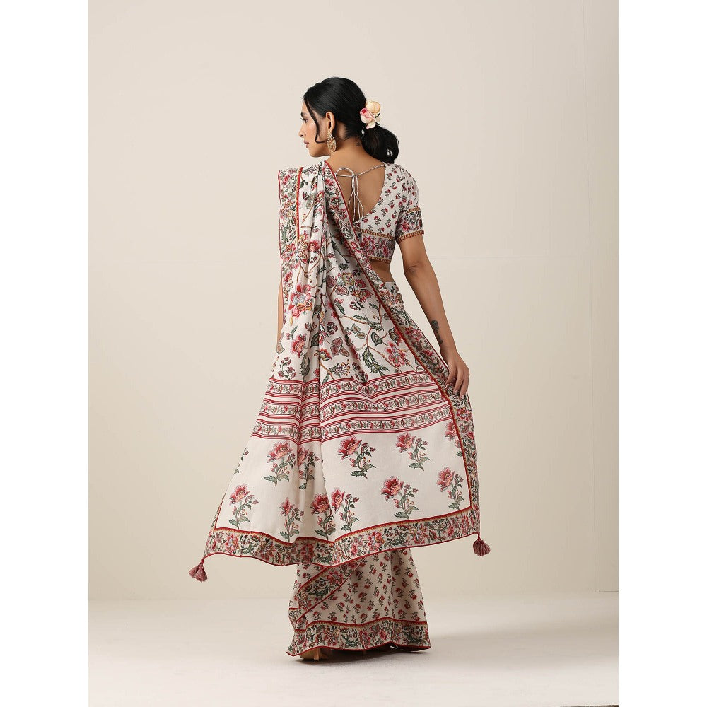 Samvrih Off White Saree with Stitched Blouse