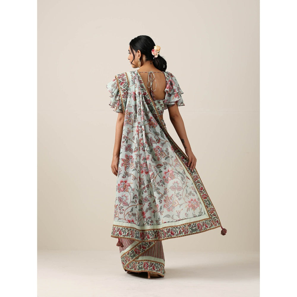 Samvrih Green Saree with Stitched Blouse