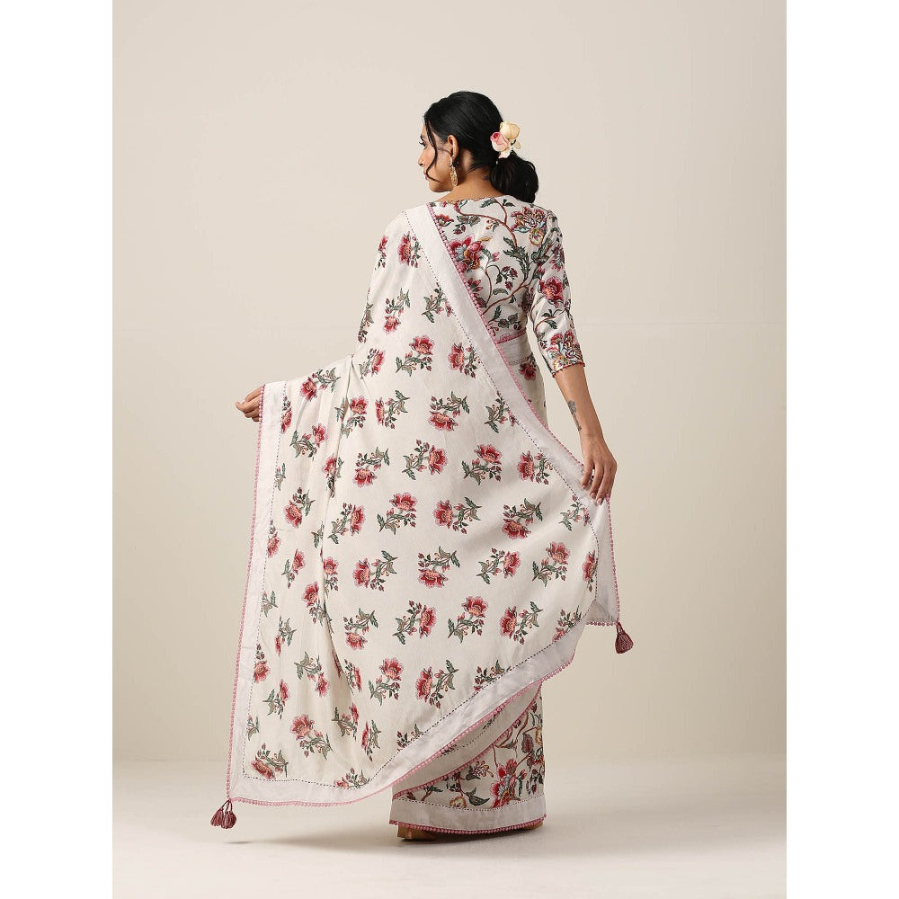 Samvrih Off White Saree with Stitched Blouse