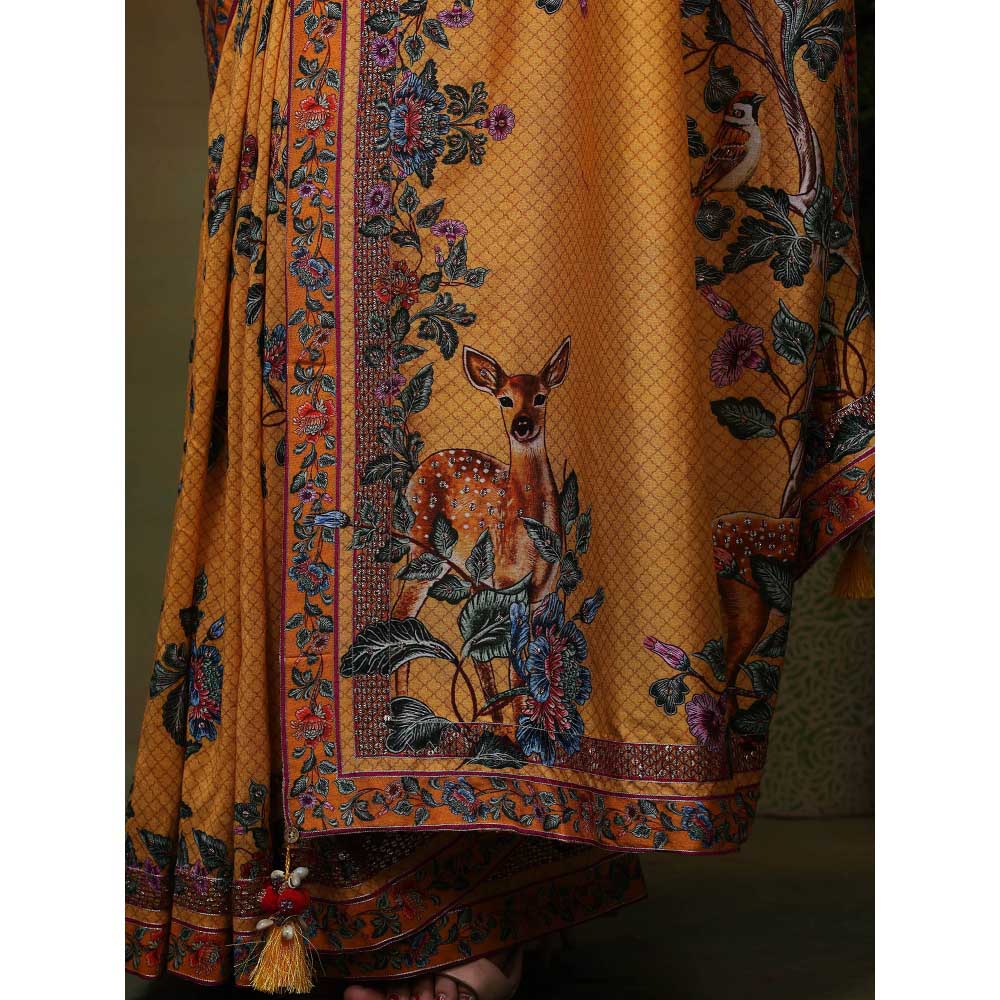Samvrih Yellow Swarn Hiran Saree with Stitched Blouse