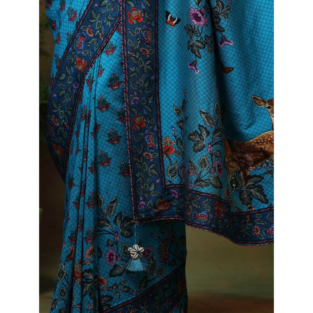 Samvrih Blue Neel Mayur Saree with Stitched Blouse