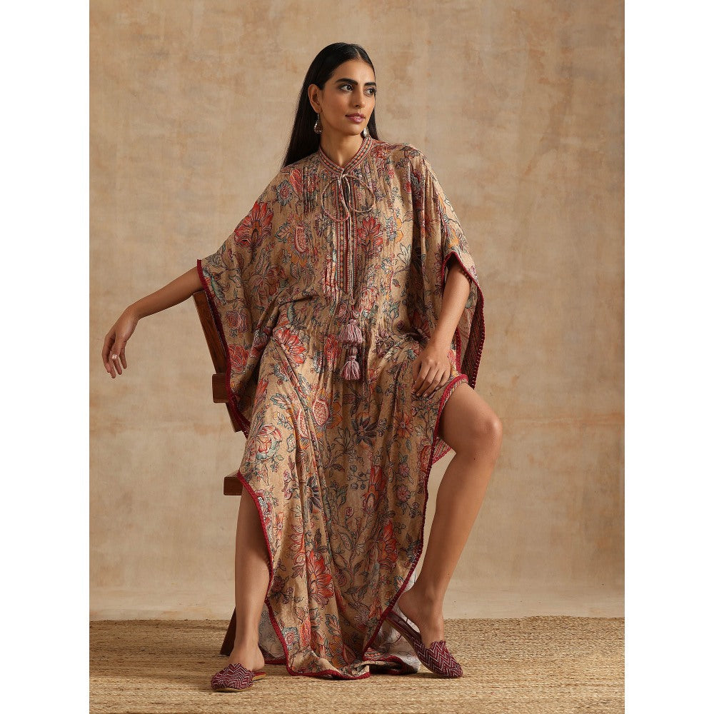 Samvrih Beige Badami Jaal Print Long Kaftan Dress