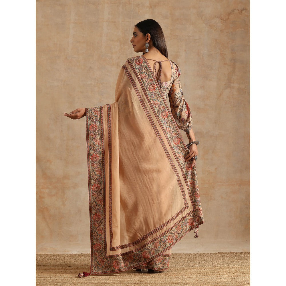 Samvrih Beige Badami Organza Saree with Stitched Blouse