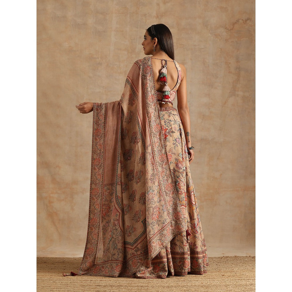 Samvrih Beige Badami Jaal Print Lehenga with Blouse and Dupatta (Set of 3)