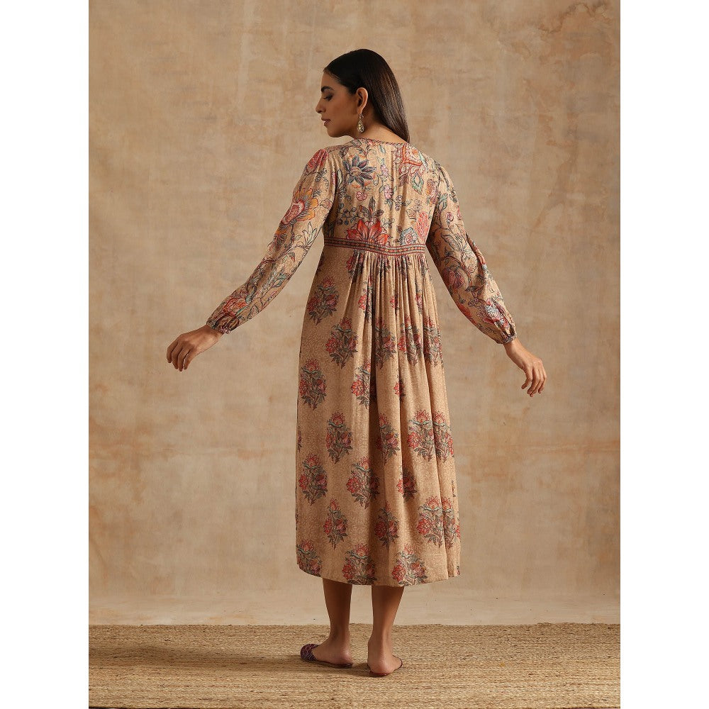 Samvrih Beige Badami Print Dress