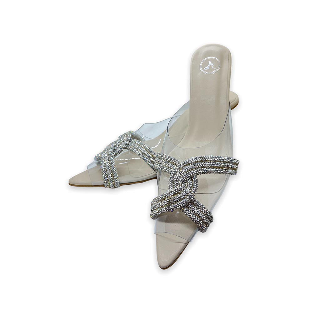 Sana K Luxurious Footwear Beige Twist Embellished Heels Sandals