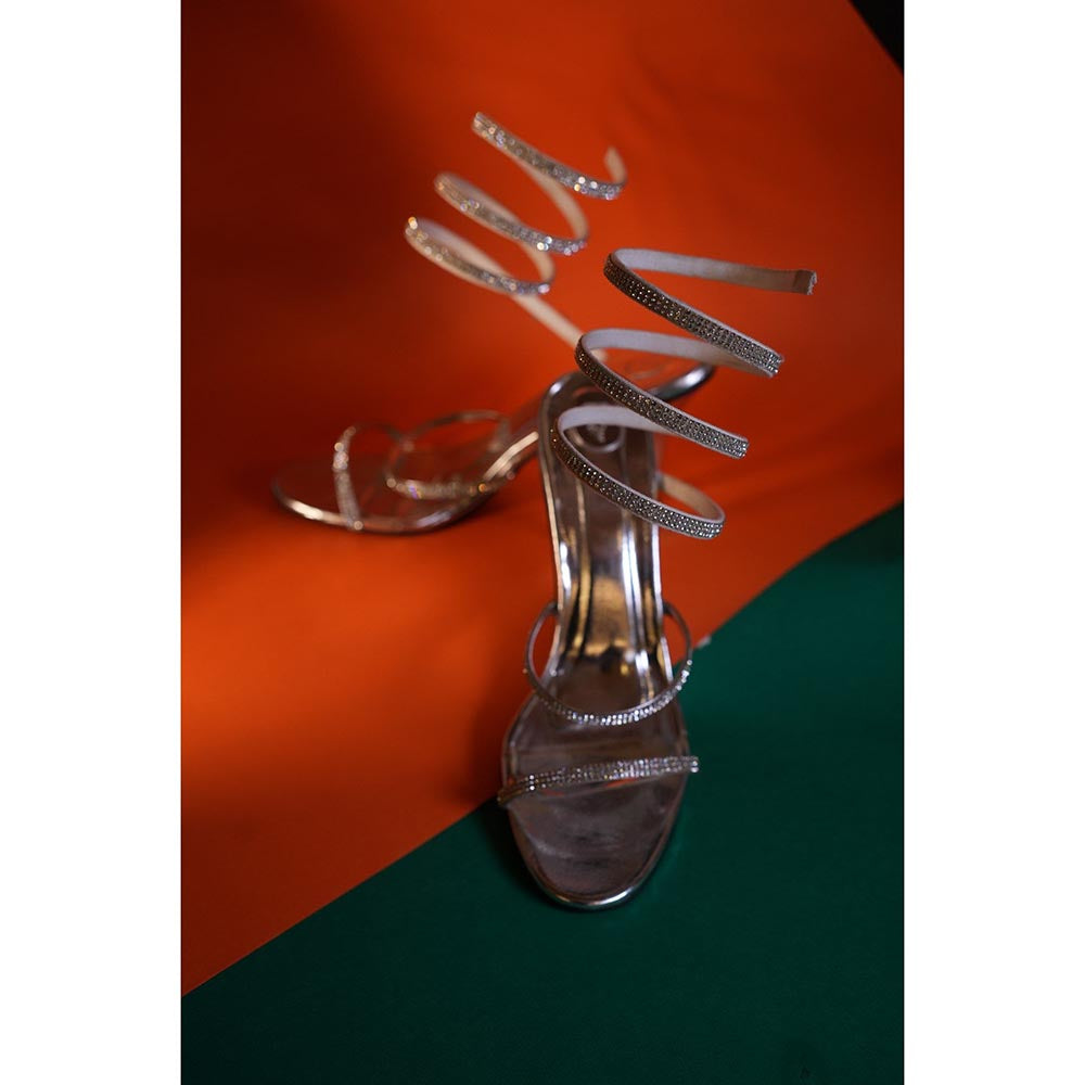 Sana K Luxurious Footwear Silver Spring Embellished Heels Sandals