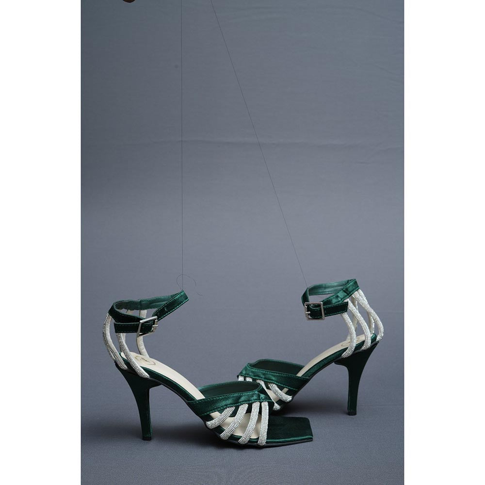 Sana K Luxurious Footwear Green Elle Crisscross String Heel Sandals