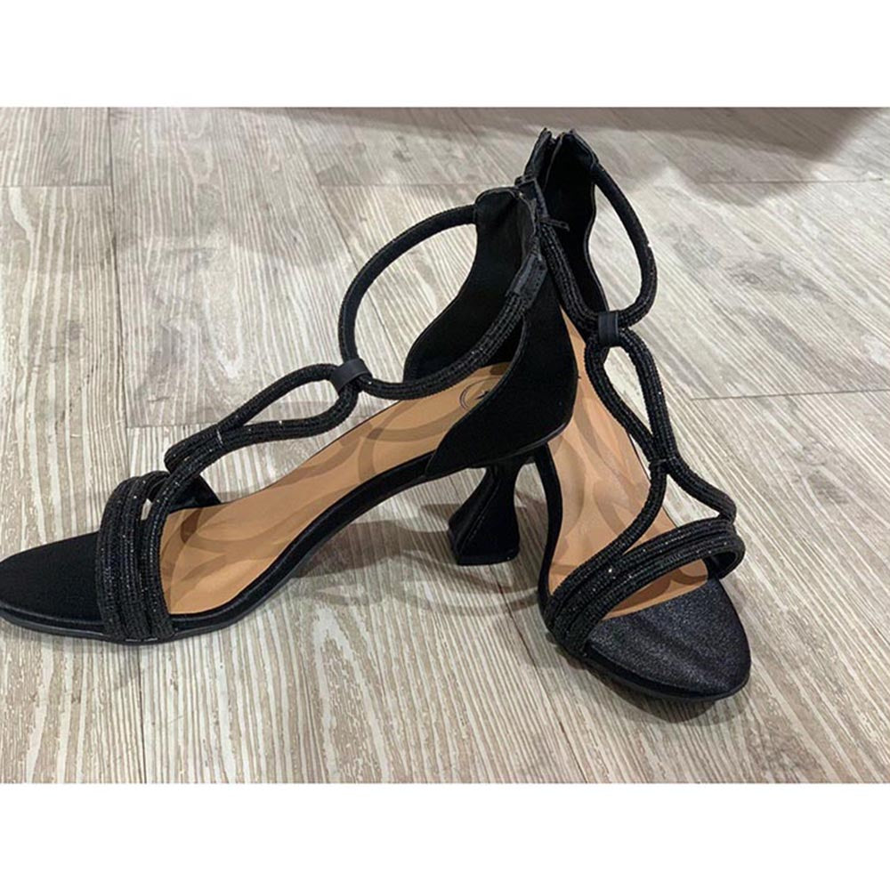 Sana K Luxurious Footwear Black Elle Crisscross String Heel Sandals