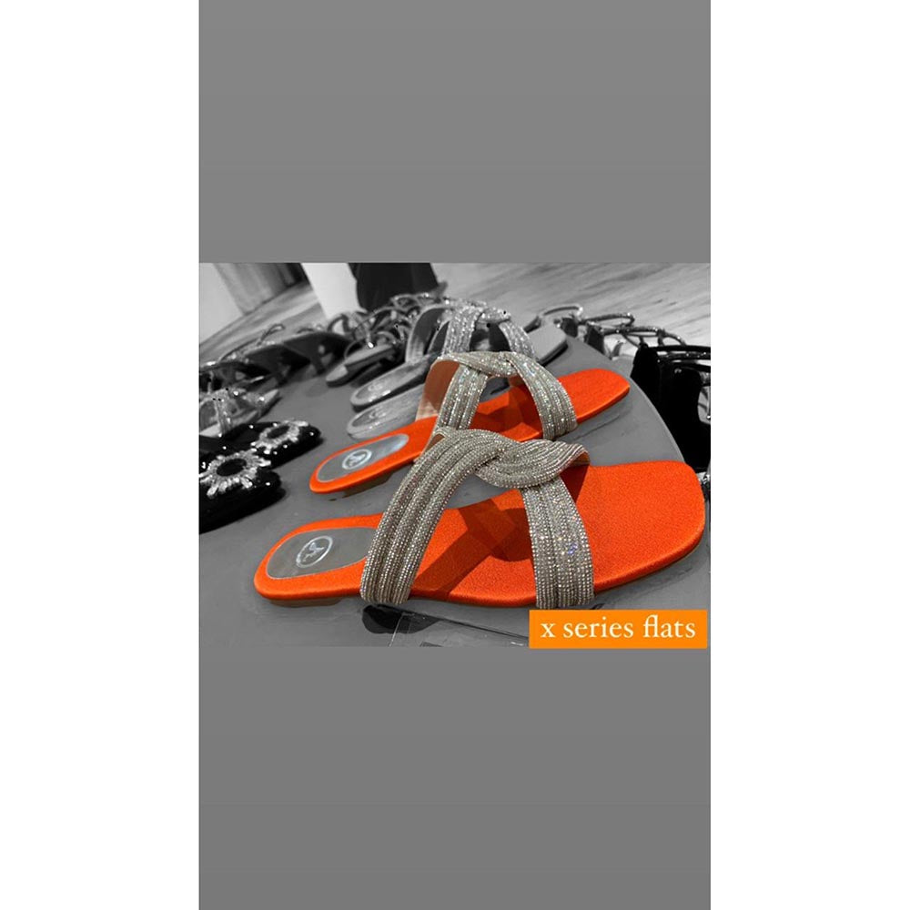 Sana K Luxurious Footwear Silver String Orange Base Sandals