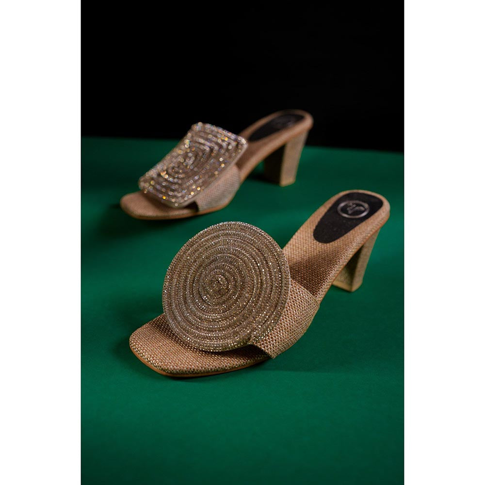 Sana K Luxurious Footwear Silver Cube Globe Square Toe Heel Sandals