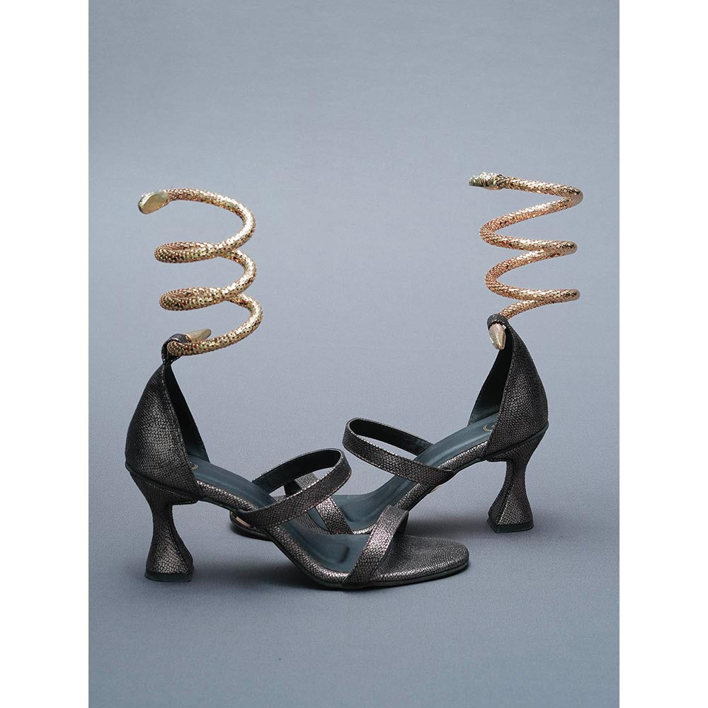 Sana K Luxurious Footwear Brown Mesh Bangle Heels with Detachable Spring (Set of 2)